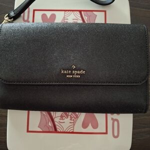 kate spade Black Glittery Wristlet Wallet with Gold Logo